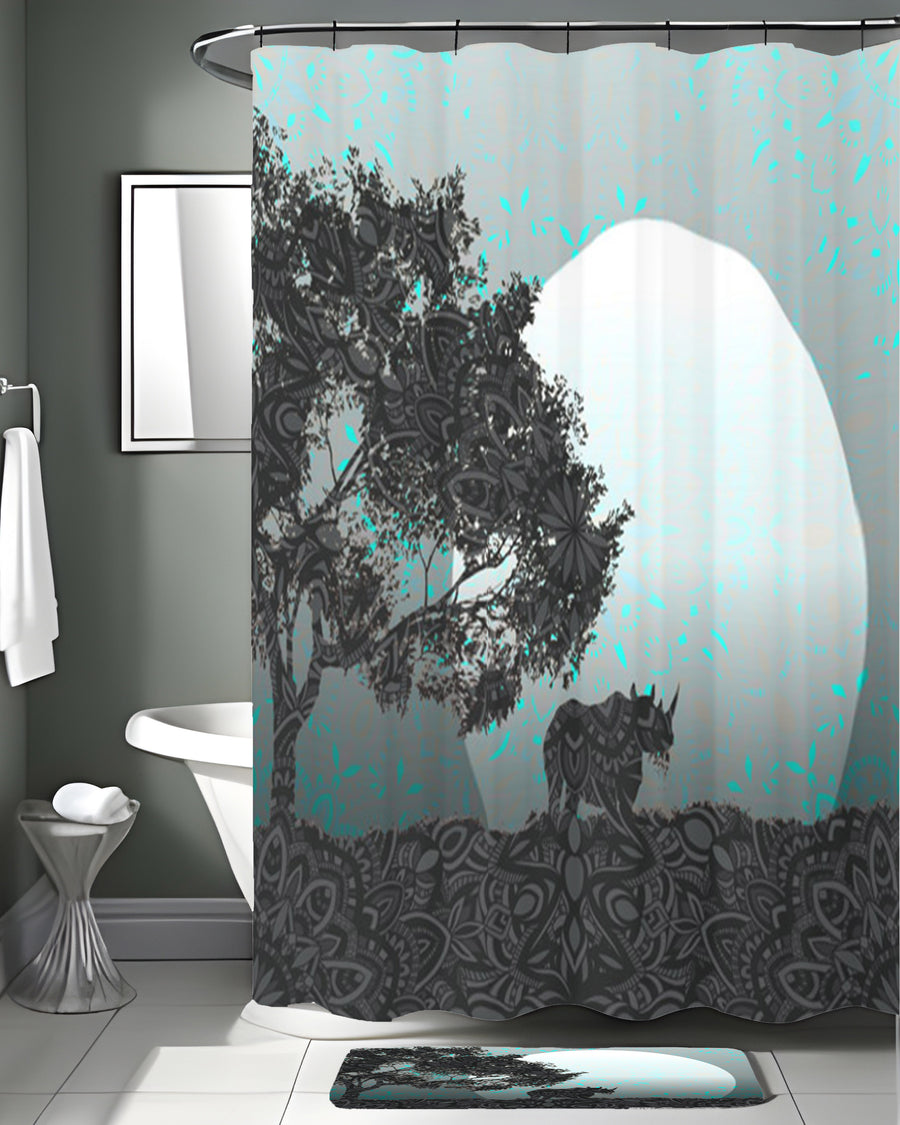 Gray Tree Silhouette Moon Landscape Artwork Shower Curtain