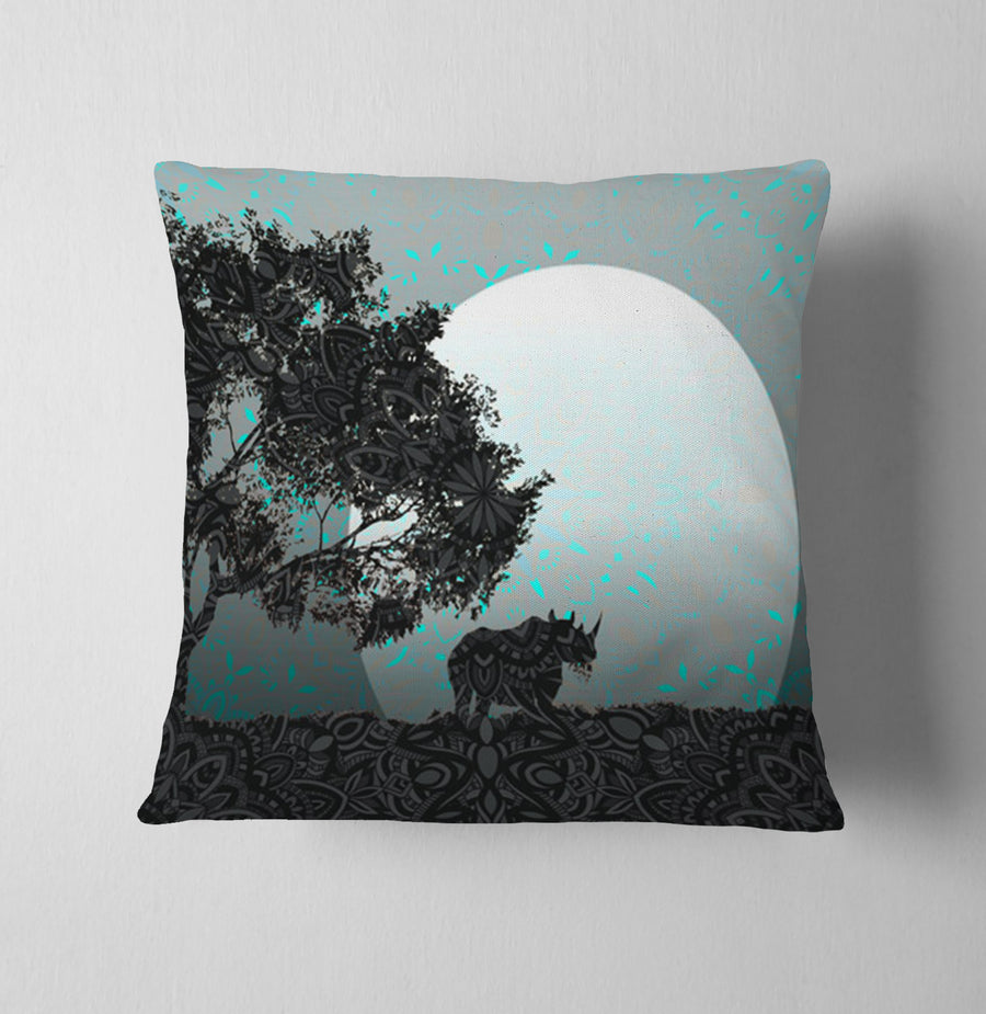 Green Misty Forest Landscape Artwork Throw Pillow Cover