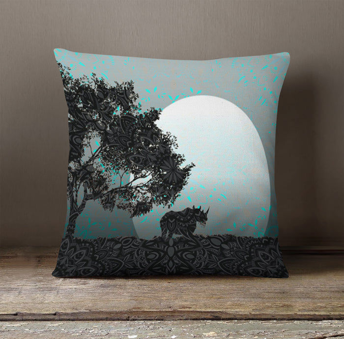 Green Misty Forest Landscape Artwork Throw Pillow Cover