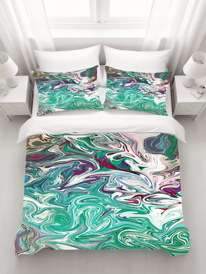 Teal and Purple Liquid Marble Abstract Pattern Duvet Cover
