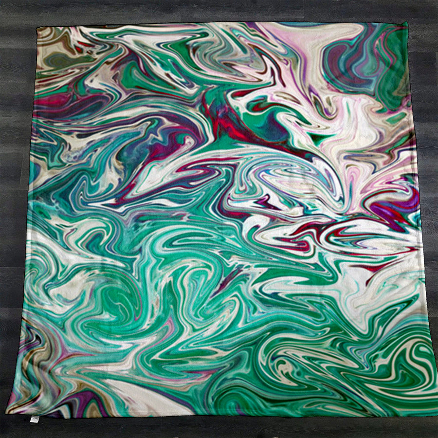 Teal and Purple Liquid Marble Abstract Pattern Fleece Sherpa Blanket