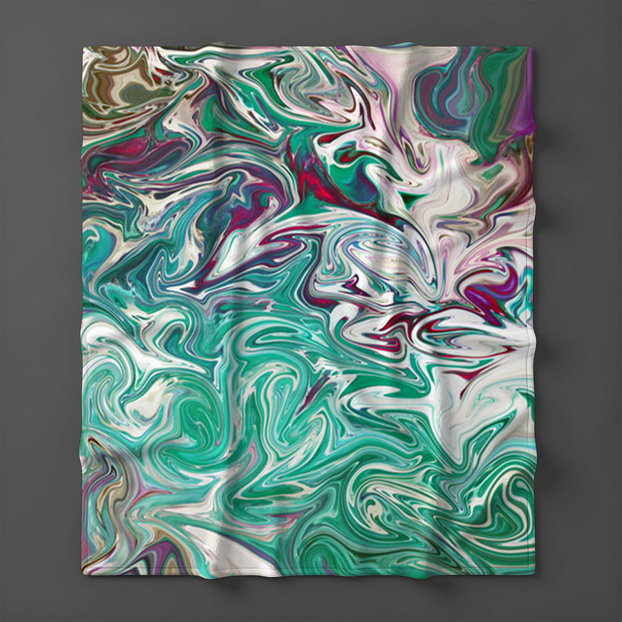 Teal and Purple Liquid Marble Abstract Pattern Fleece Sherpa Blanket
