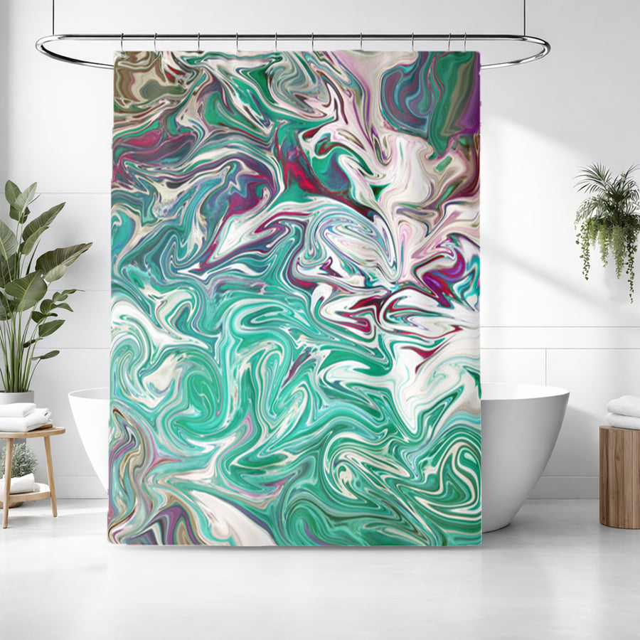 Teal and Purple Liquid Marble Abstract Pattern Shower Curtain