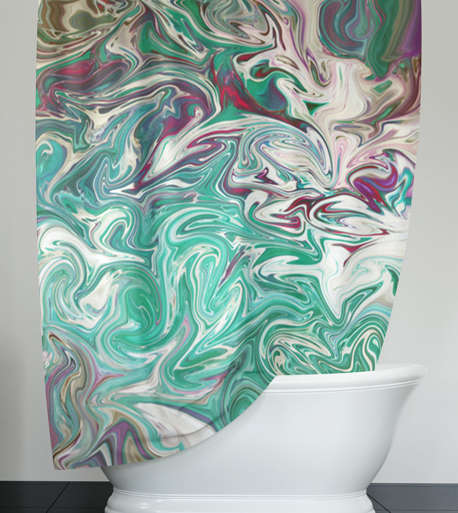 Teal and Purple Liquid Marble Abstract Pattern Shower Curtain