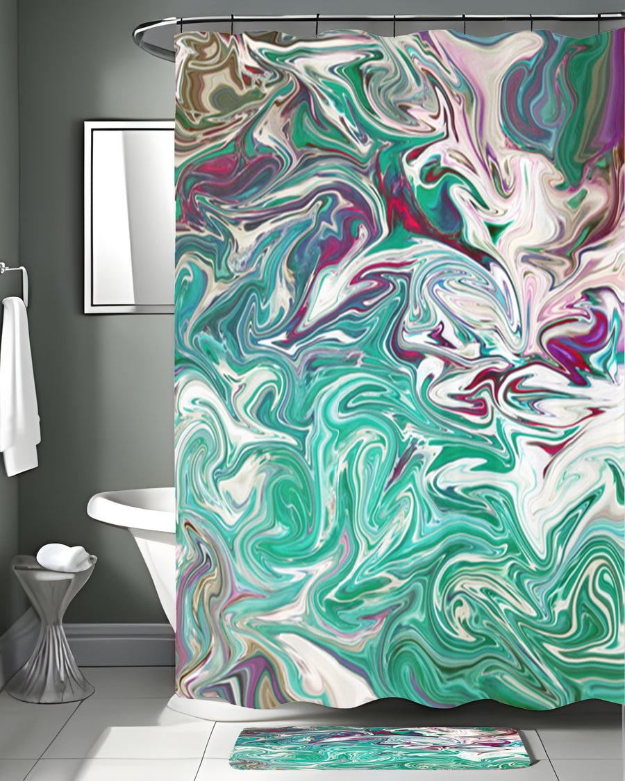 Teal and Purple Liquid Marble Abstract Pattern Shower Curtain