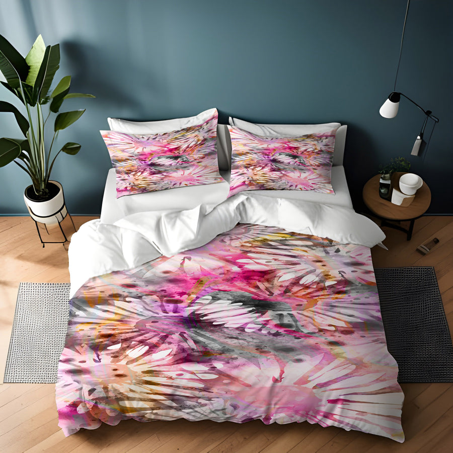 Pink Daisy Floral Burst Pattern Duvet Cover