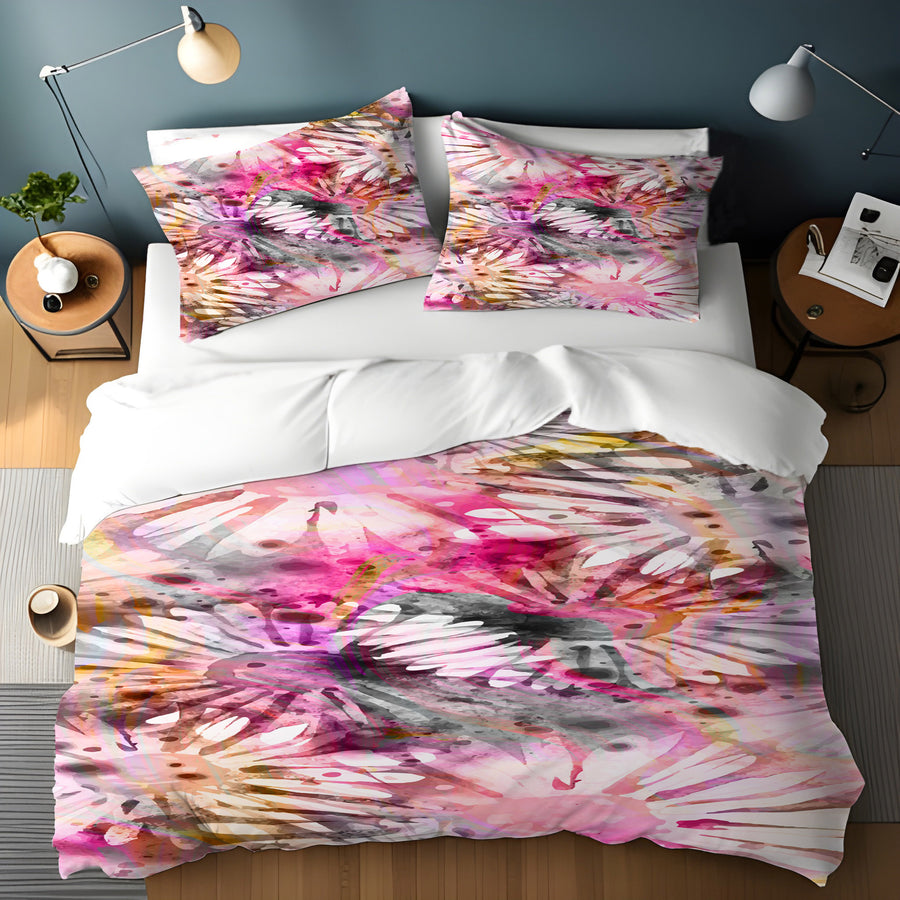 Pink Daisy Floral Burst Pattern Duvet Cover