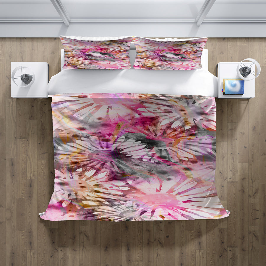 Pink Daisy Floral Burst Pattern Duvet Cover