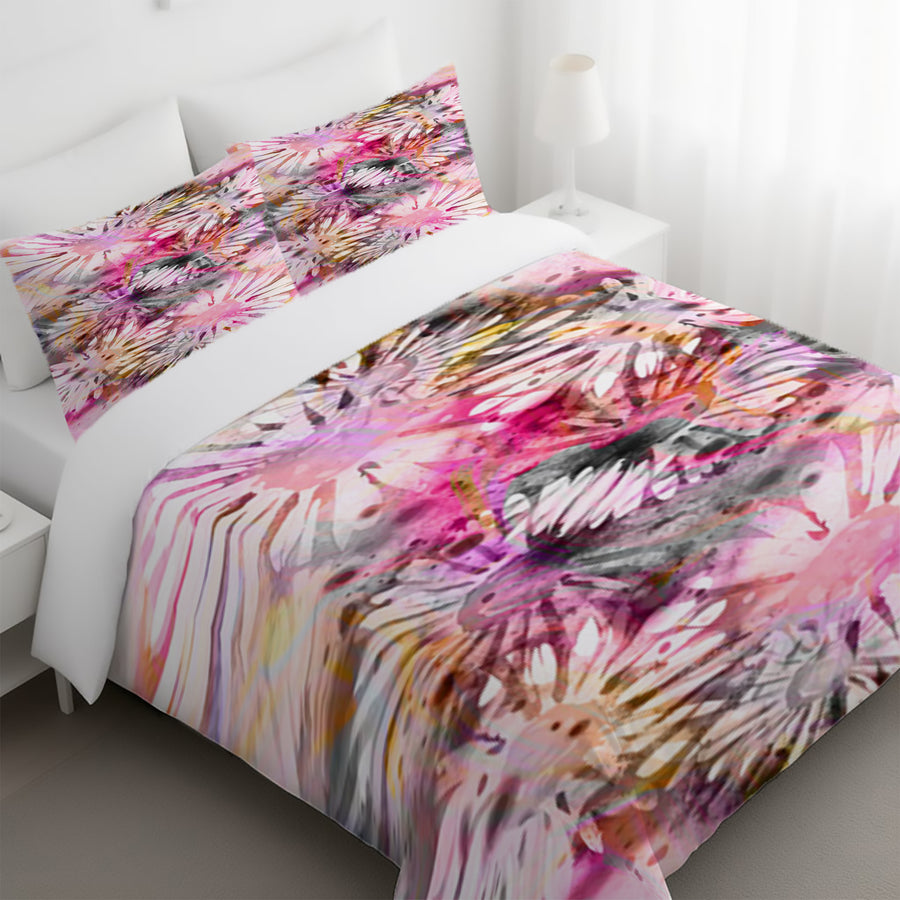 Pink Daisy Floral Burst Pattern Duvet Cover