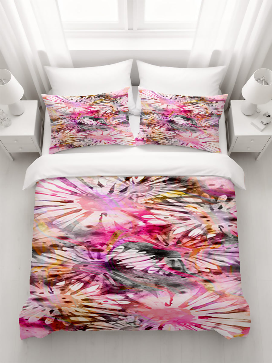 Pink Daisy Floral Burst Pattern Duvet Cover