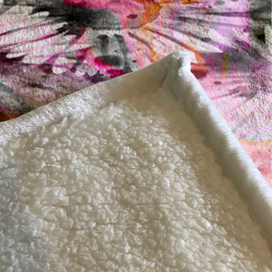 Pink Daisy Floral Burst Pattern Fleece Sherpa Blanket