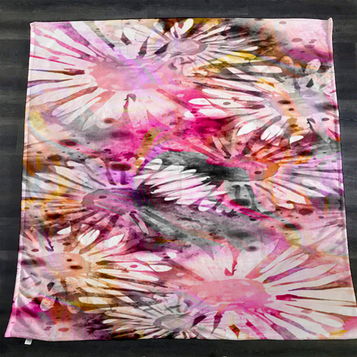 Pink Daisy Floral Burst Pattern Fleece Sherpa Blanket