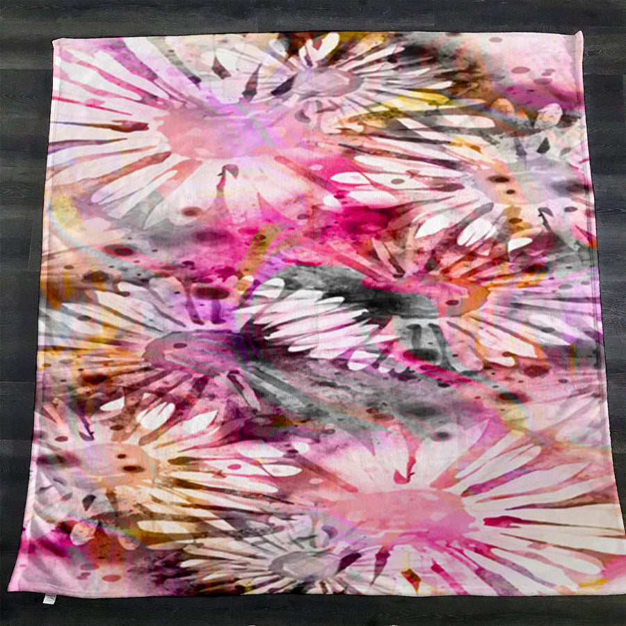Pink Daisy Floral Burst Pattern Fleece Sherpa Blanket