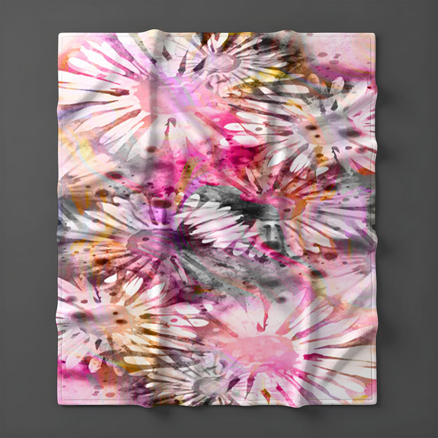 Pink Daisy Floral Burst Pattern Fleece Sherpa Blanket