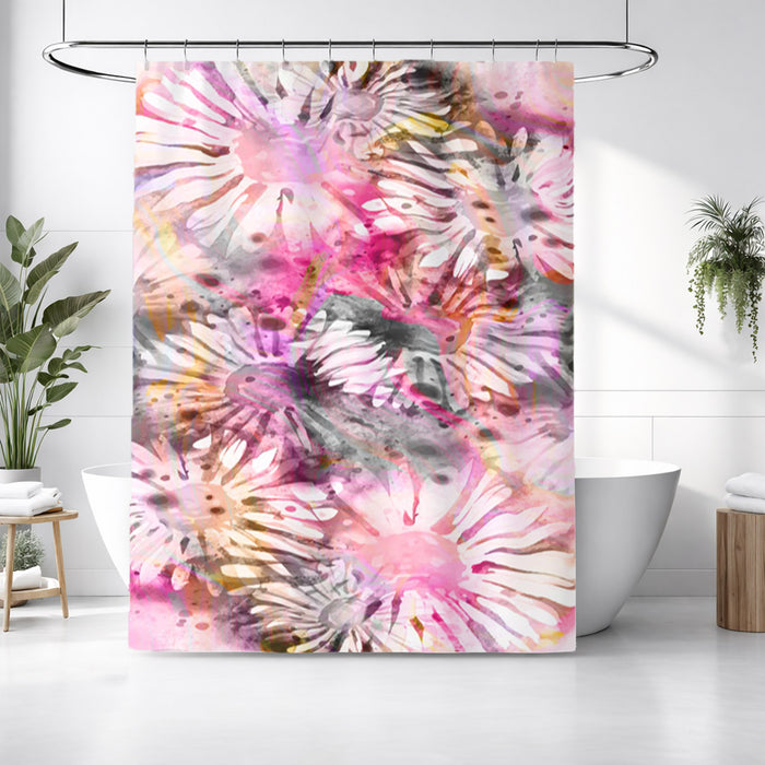 Pink Daisy Floral Burst Pattern Shower Curtain