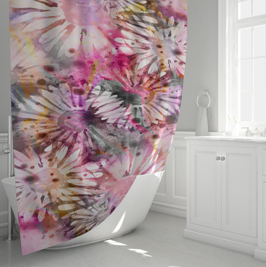 Pink Daisy Floral Burst Pattern Shower Curtain