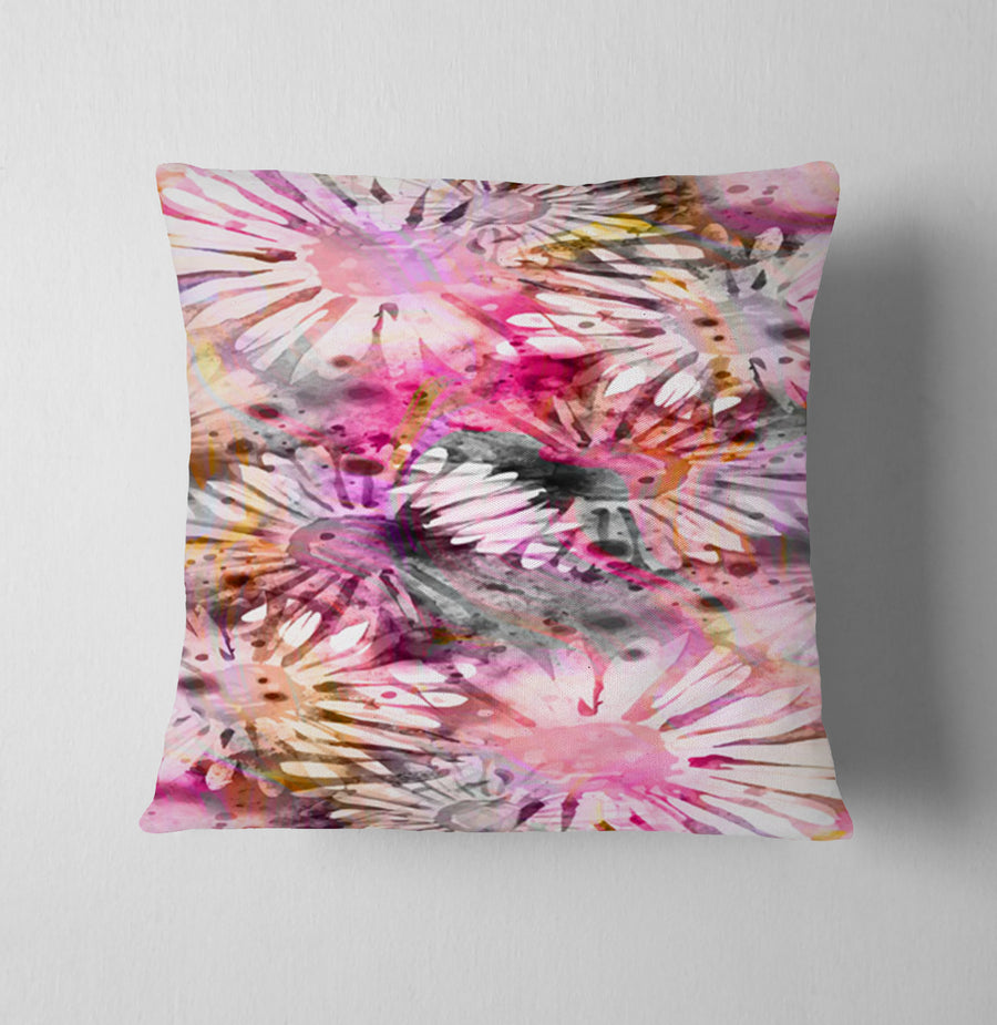 Pink Daisy Floral Burst Pattern Throw Pillow Cover