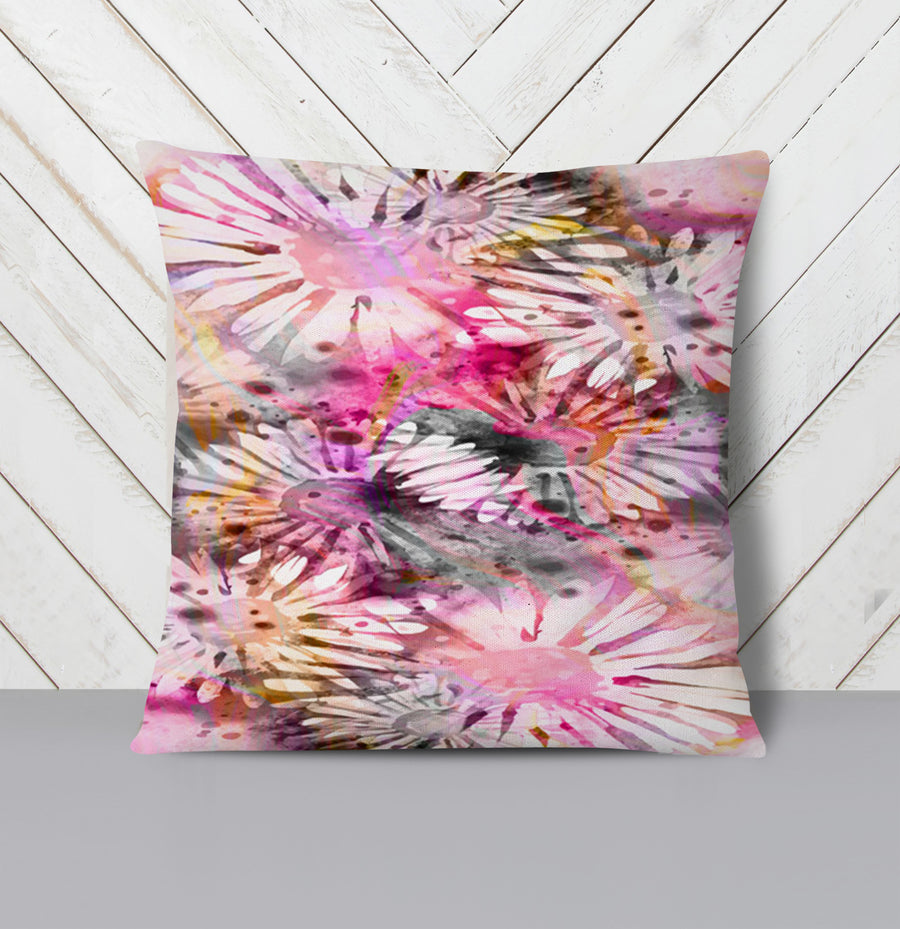 Pink Daisy Floral Burst Pattern Throw Pillow Cover