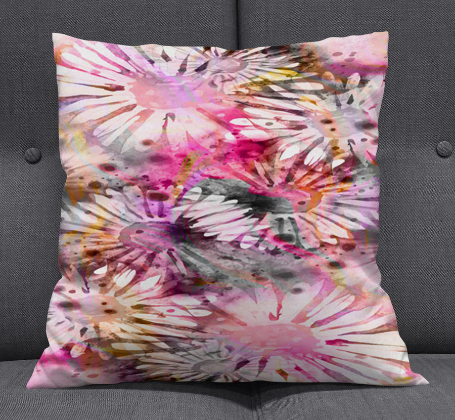 Pink Daisy Floral Burst Pattern Throw Pillow Cover