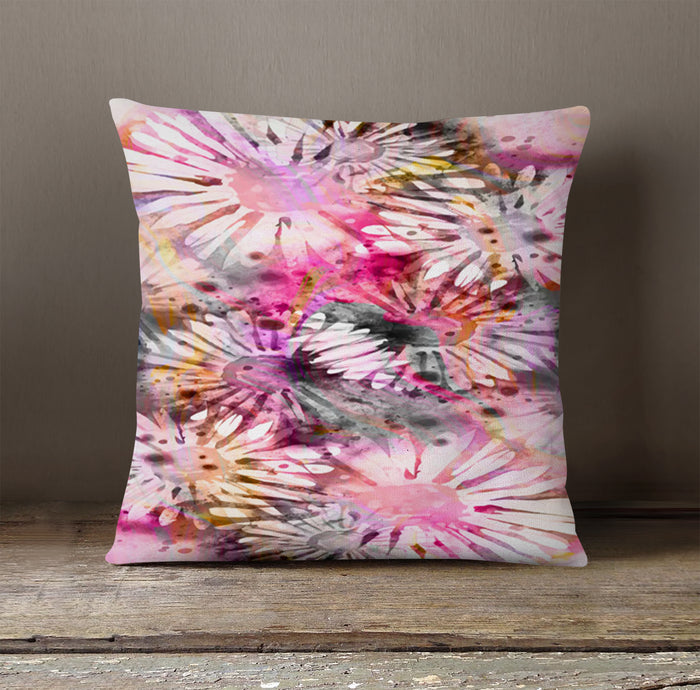 Pink Daisy Floral Burst Pattern Throw Pillow Cover