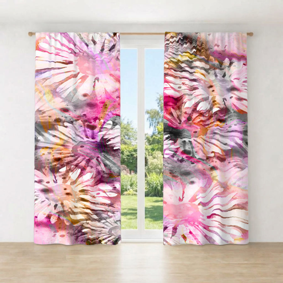 Pink Daisy Floral Burst Pattern Window Curtains