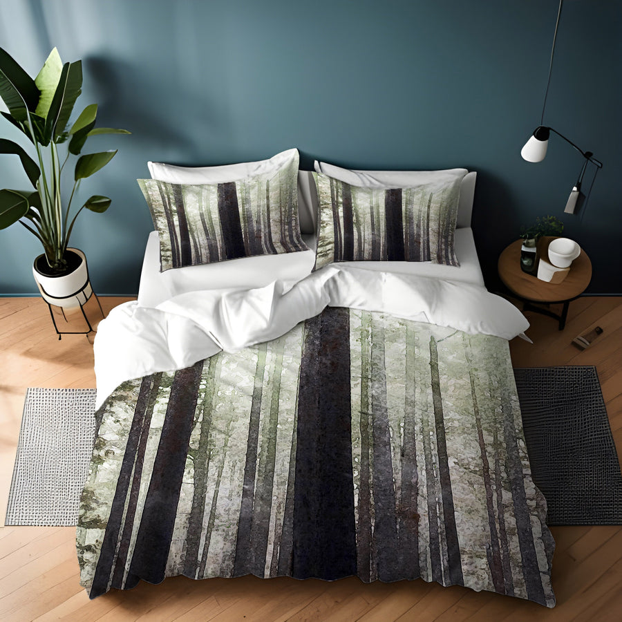 Green Misty Forest Landscape Artwork Duvet Cover