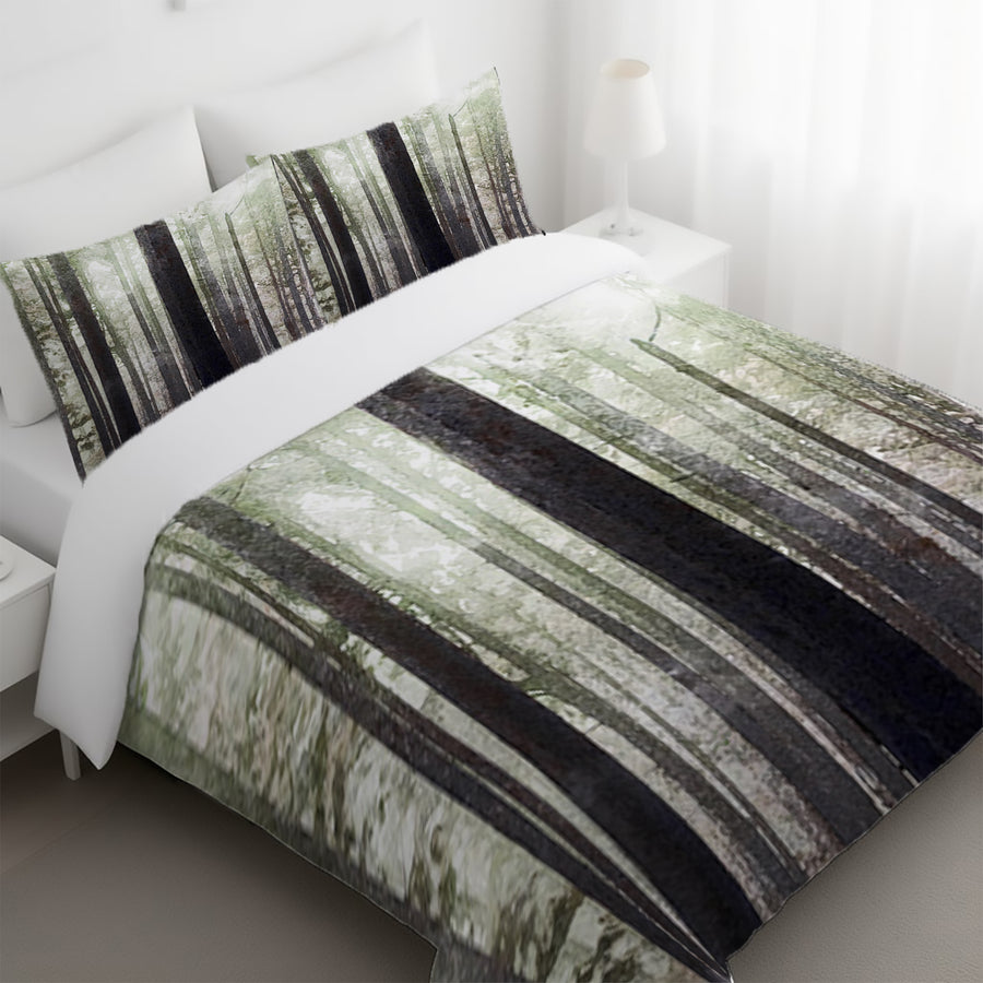 Green Misty Forest Landscape Artwork Duvet Cover