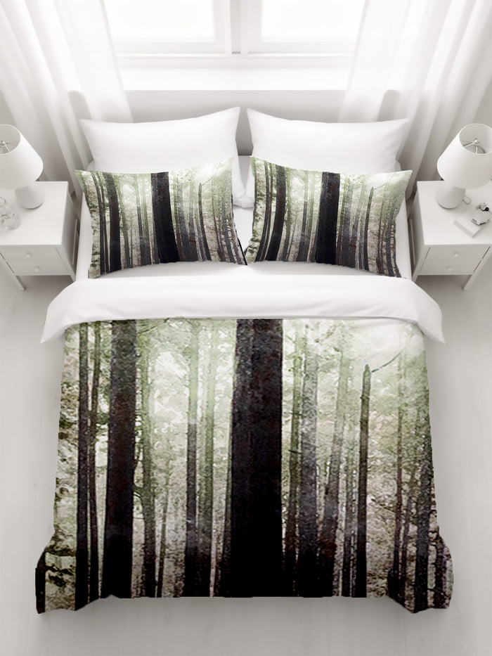Green Misty Forest Landscape Artwork Duvet Cover