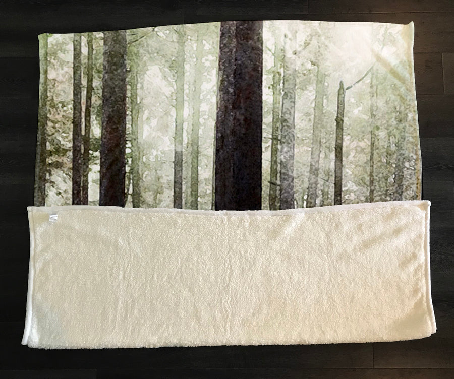 Green Misty Forest Landscape Artwork Fleece Sherpa Blanket