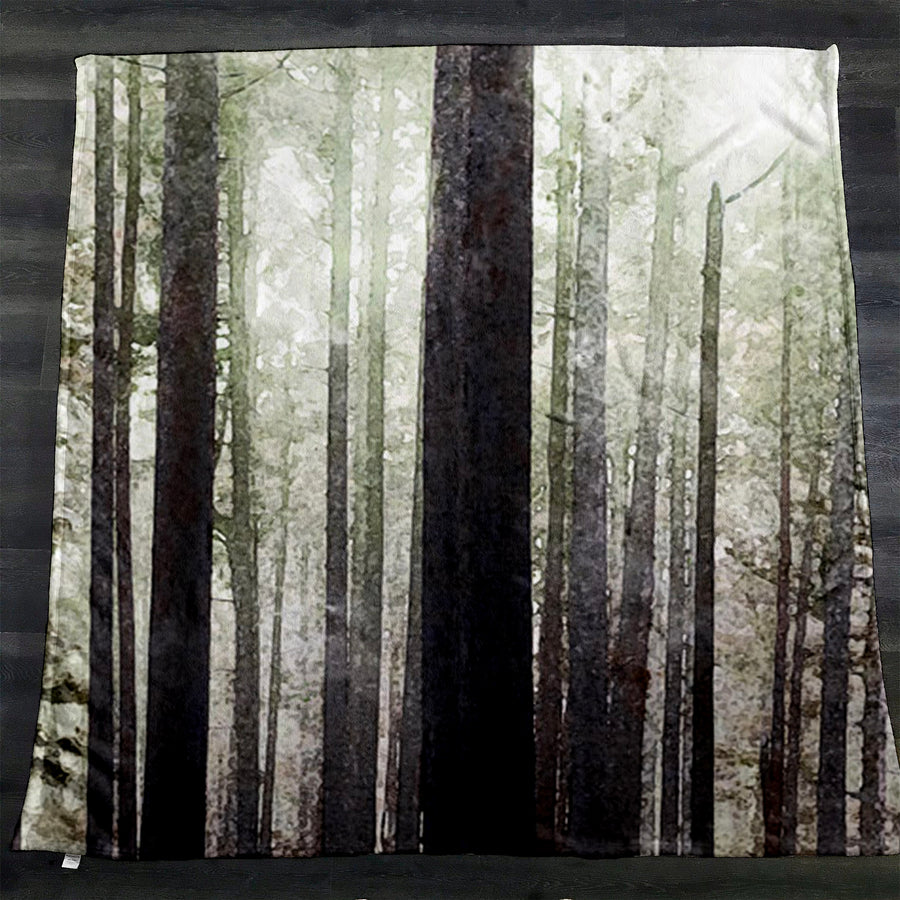 Green Misty Forest Landscape Artwork Fleece Sherpa Blanket