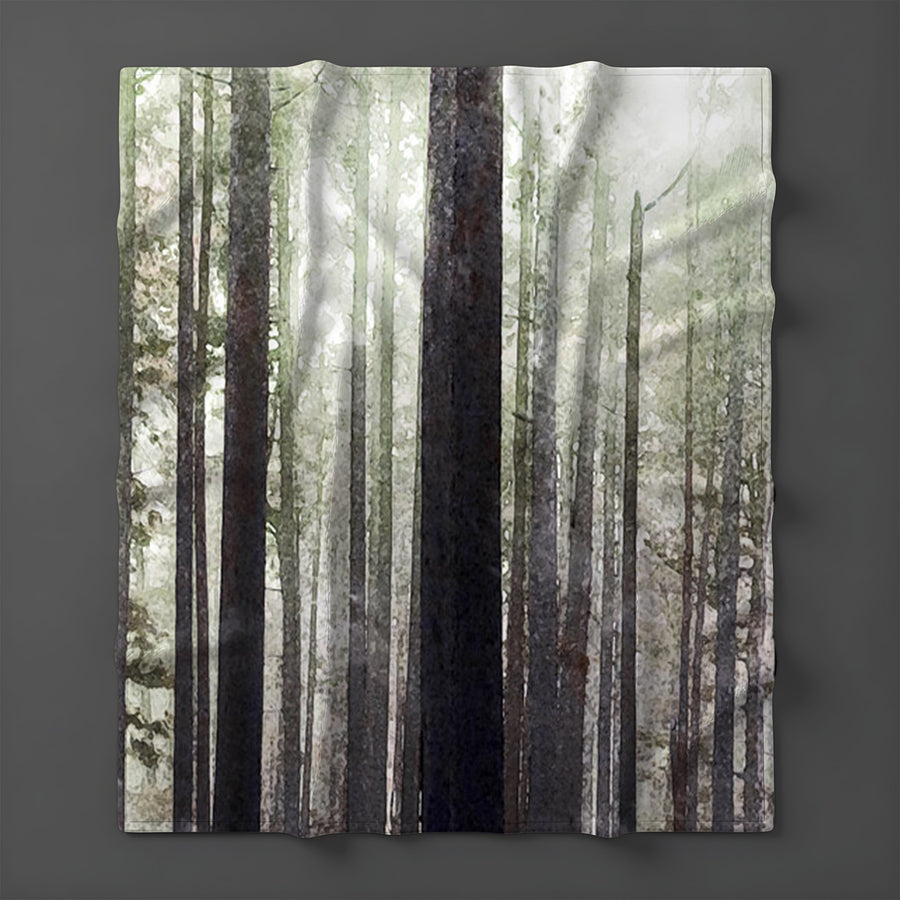 Green Misty Forest Landscape Artwork Fleece Sherpa Blanket