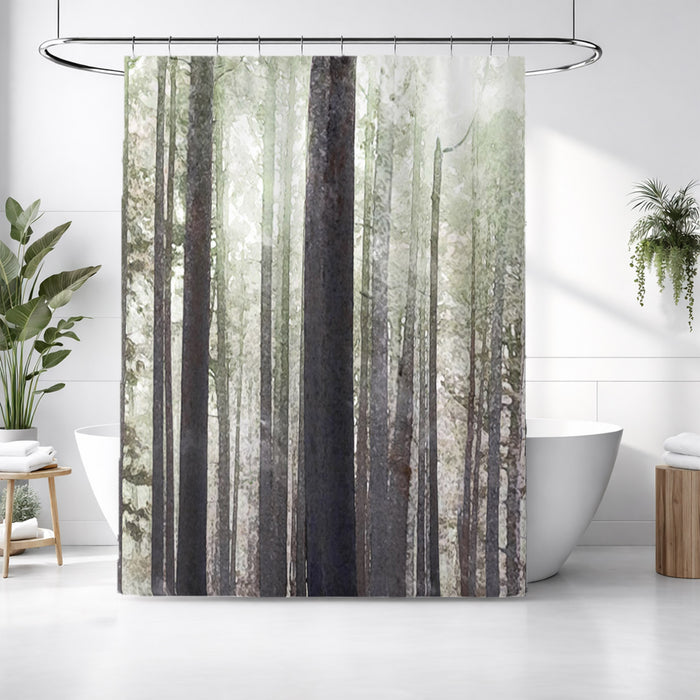Green Misty Forest Landscape Artwork Shower Curtain