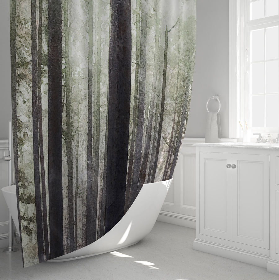 Green Misty Forest Landscape Artwork Shower Curtain