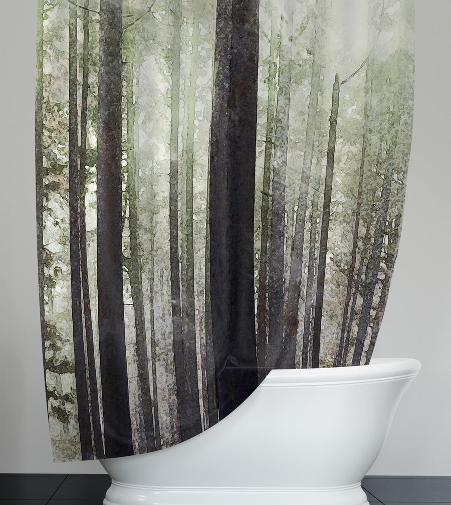 Green Misty Forest Landscape Artwork Shower Curtain
