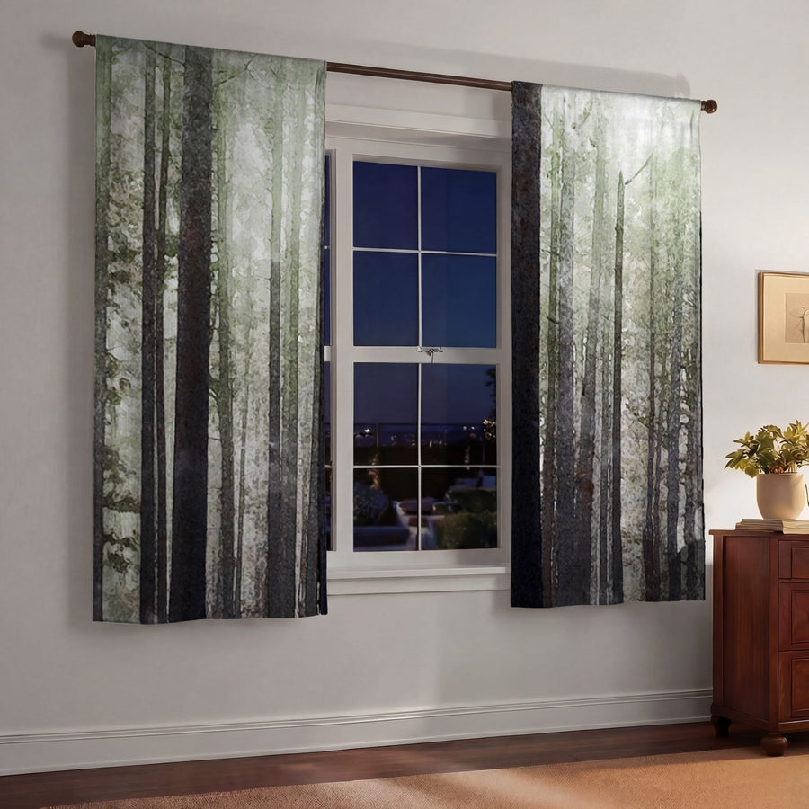 Green Misty Forest Landscape Artwork Window Curtains