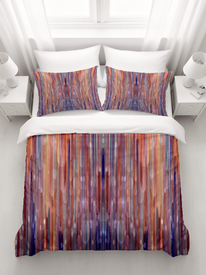 Purple Vertical Watercolor Stripe Pattern Duvet Cover