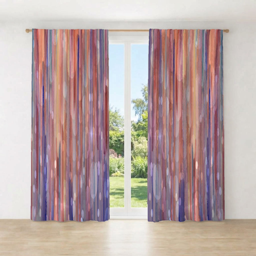 Purple Vertical Watercolor Stripe Pattern Window Curtains