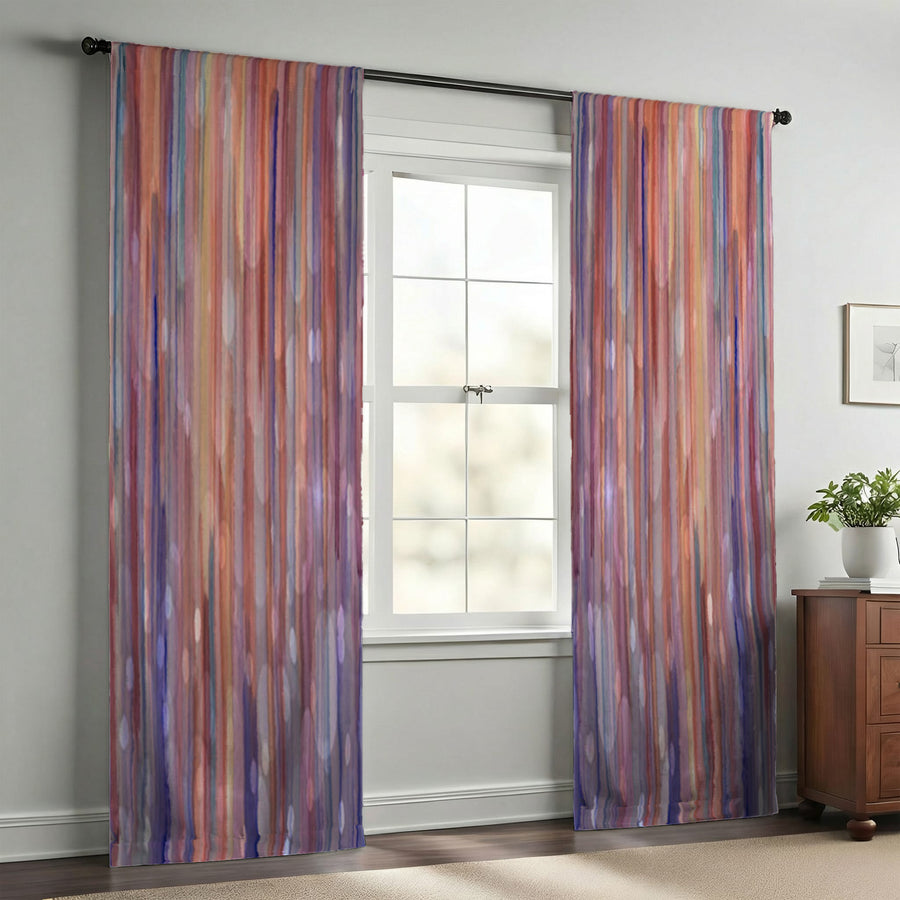 Purple Vertical Watercolor Stripe Pattern Window Curtains