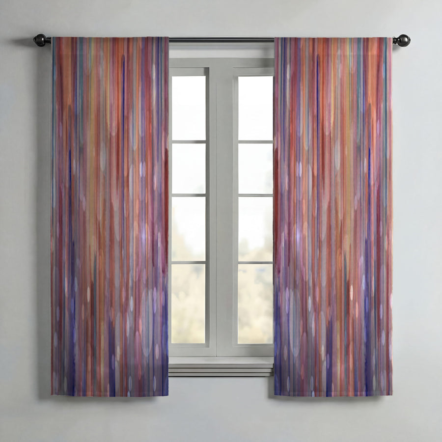 Purple Vertical Watercolor Stripe Pattern Window Curtains