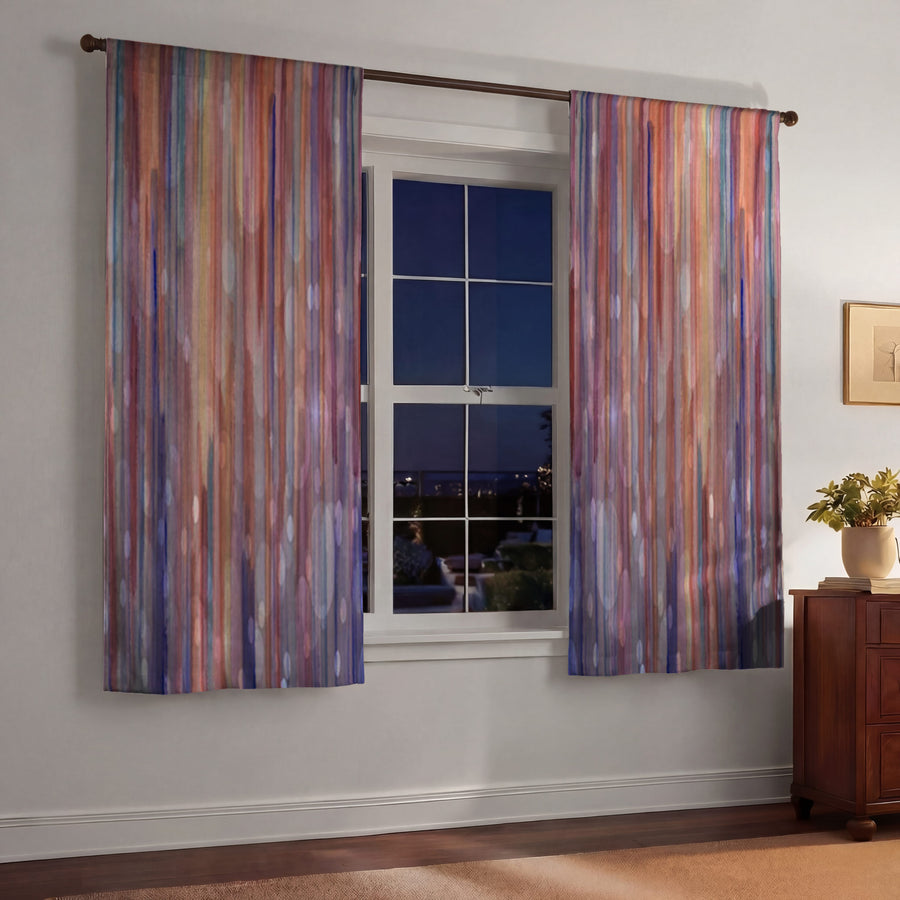 Purple Vertical Watercolor Stripe Pattern Window Curtains