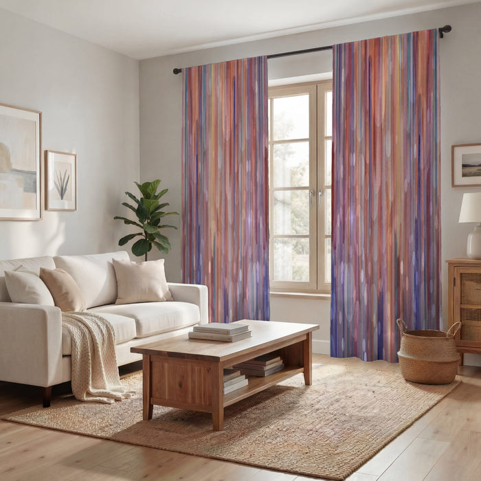 Purple Vertical Watercolor Stripe Pattern Window Curtains