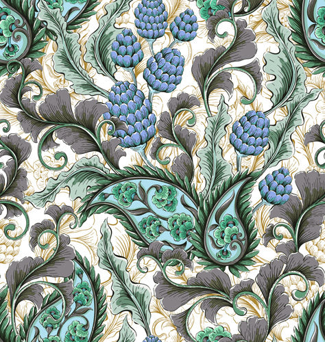 Blue and Green Botanical Vine Pattern