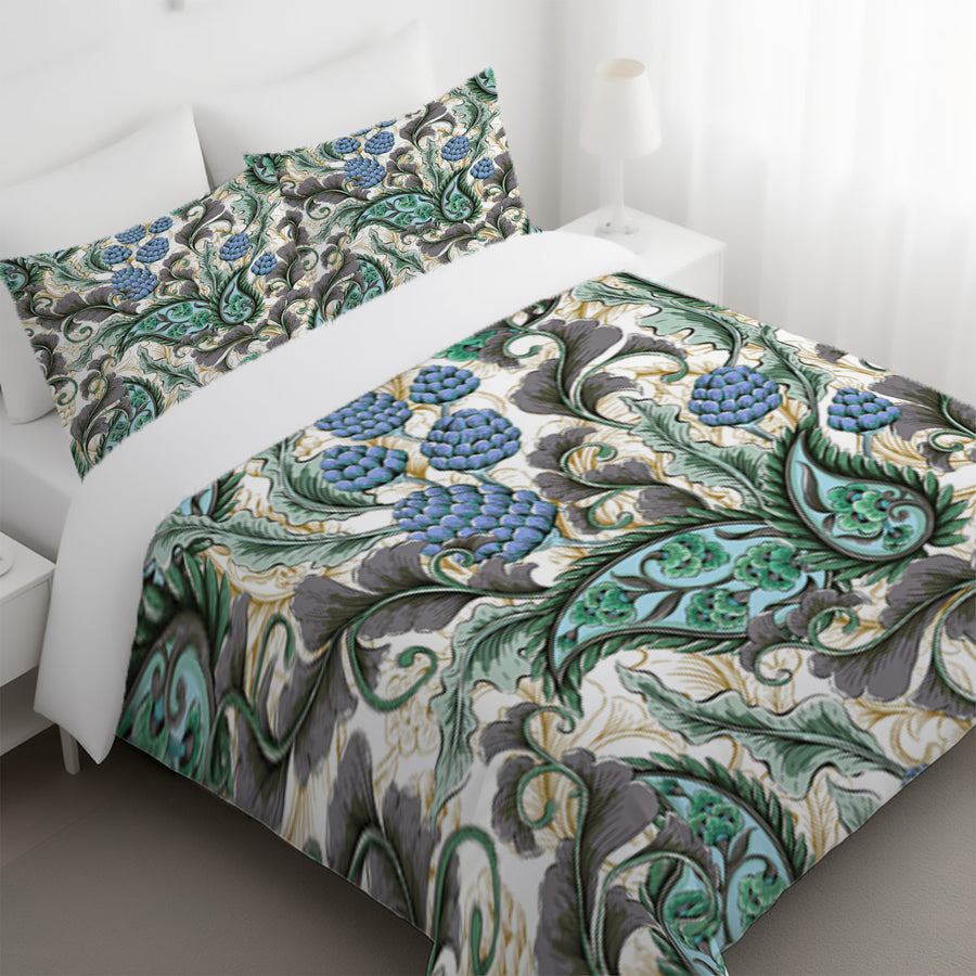 Blue and Green Botanical Vine Pattern Duvet Cover