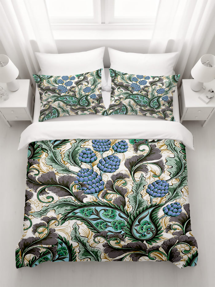 Blue and Green Botanical Vine Pattern Duvet Cover