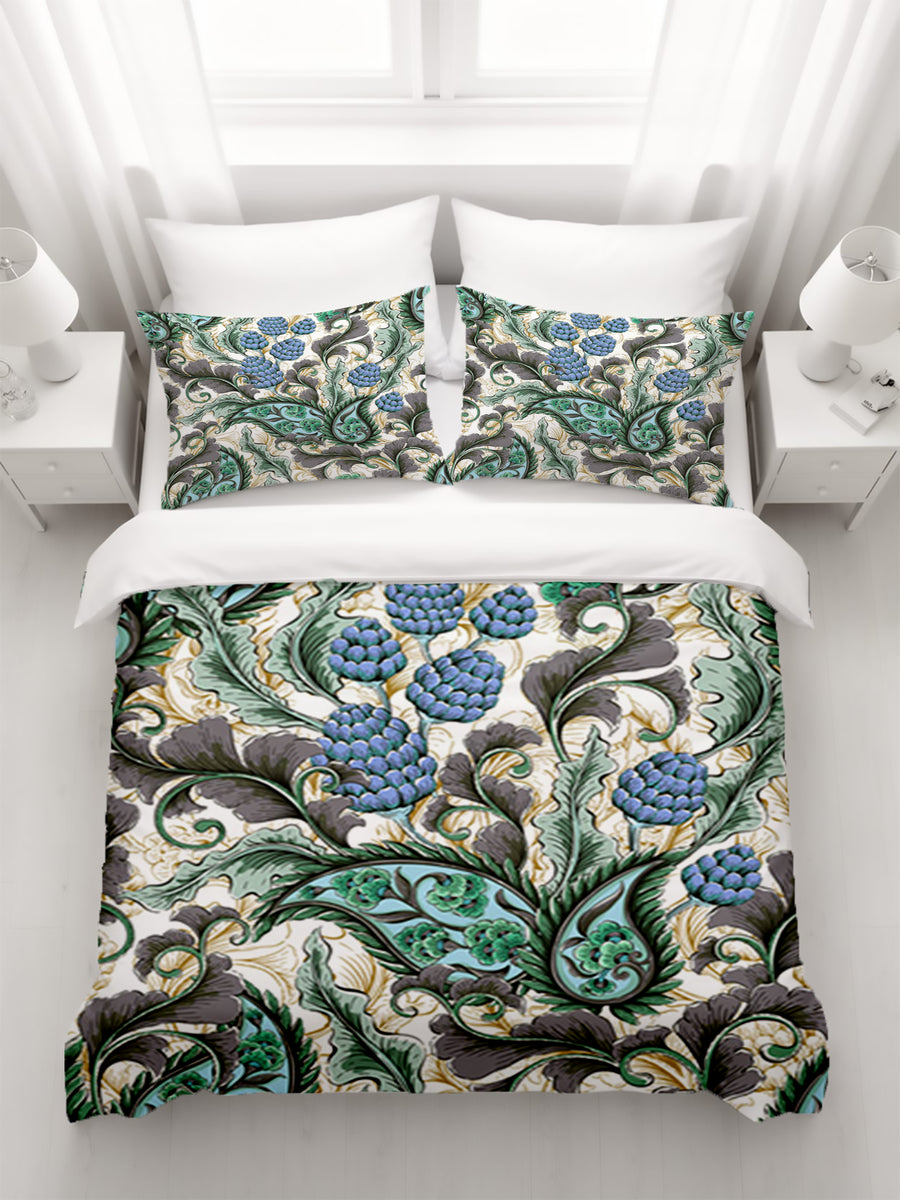 Blue and Green Botanical Vine Pattern Duvet Cover