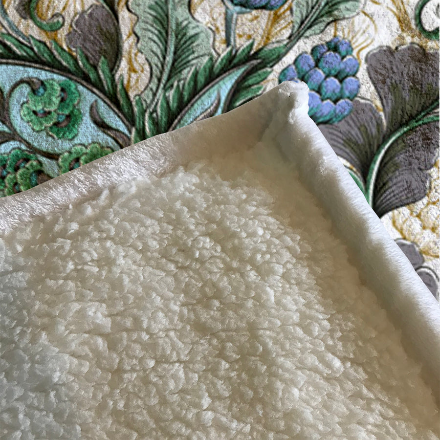 Blue and Green Botanical Vine Pattern Fleece Sherpa Blanket
