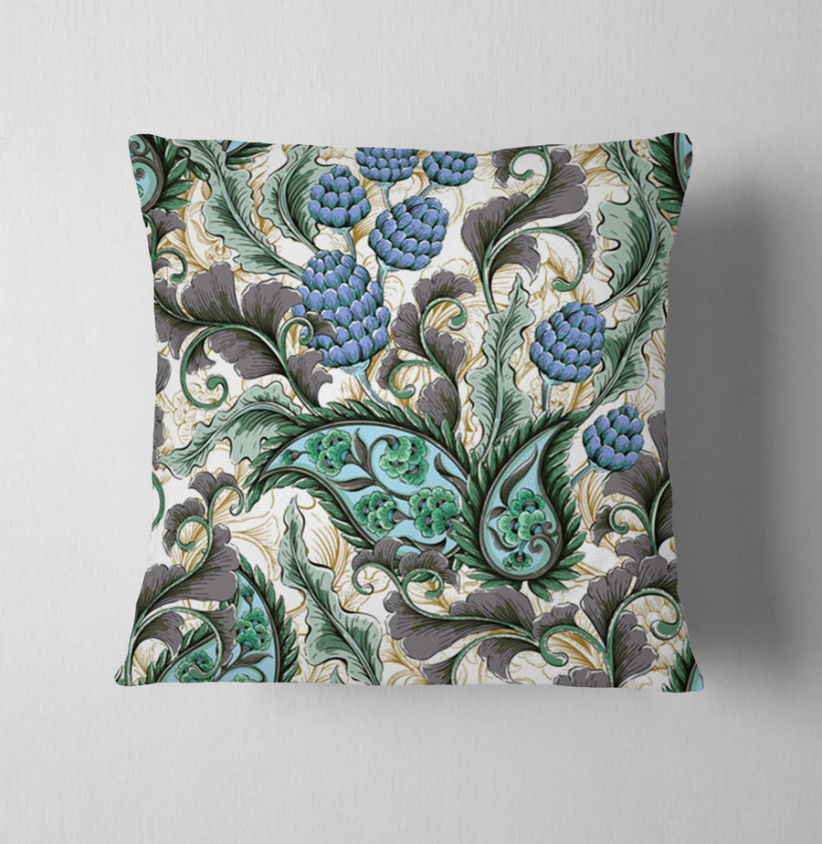 Blue and Green Botanical Vine Pattern Throw Pillow Cover