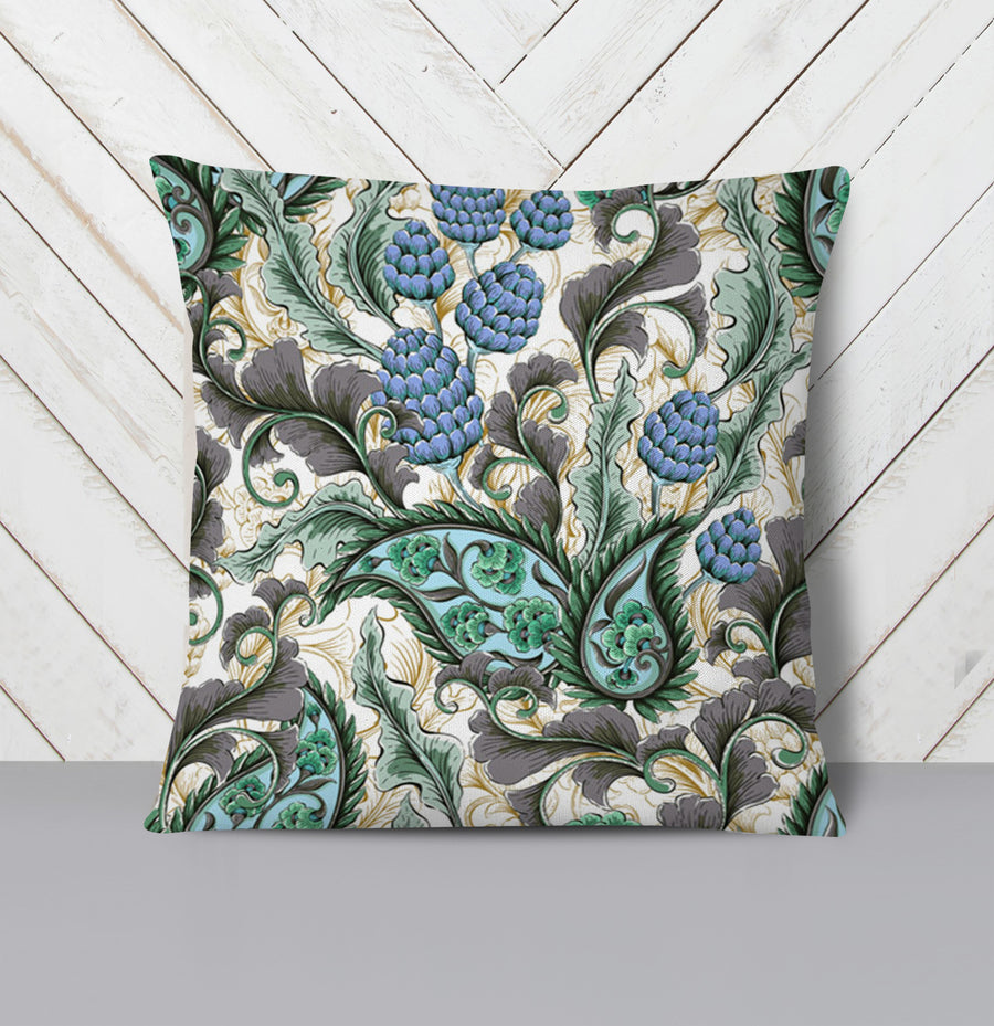 Blue and Green Botanical Vine Pattern Throw Pillow Cover