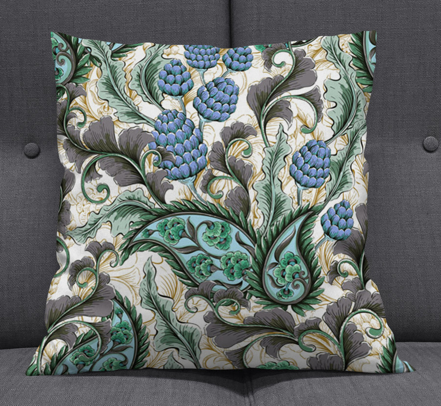 Blue and Green Botanical Vine Pattern Throw Pillow Cover