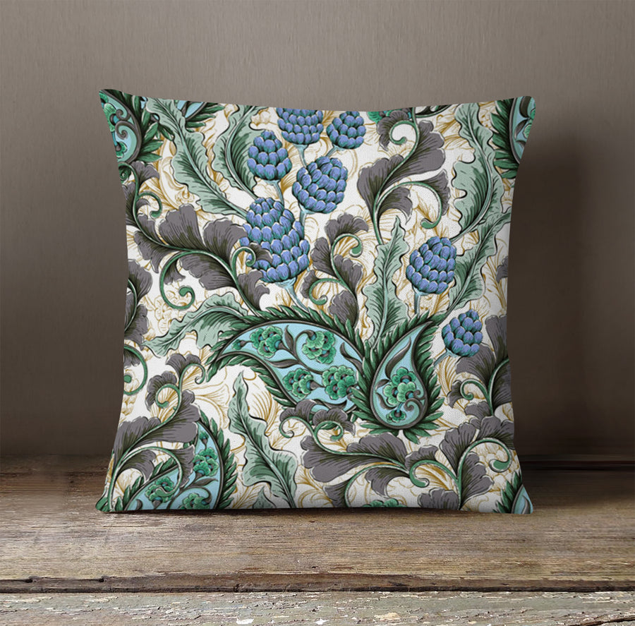 Blue and Green Botanical Vine Pattern Throw Pillow Cover